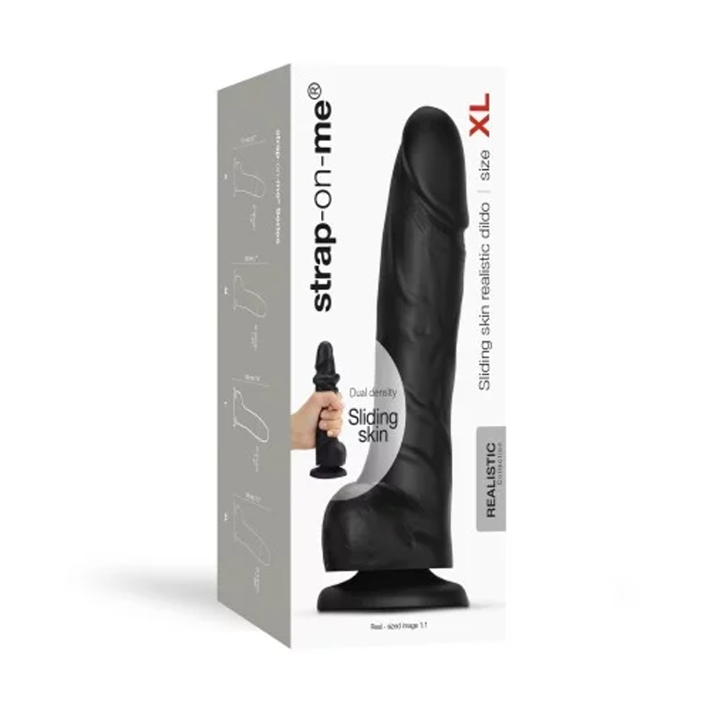 Strap On Me Sliding Skin Realistic Black Dildo - XL
