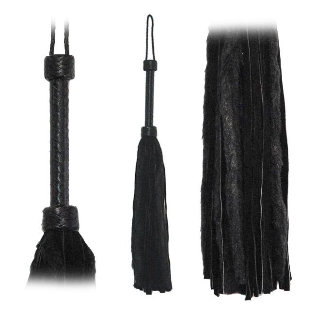 Fetissimo Flogger Black Fur Black Suede Tails 26 inches