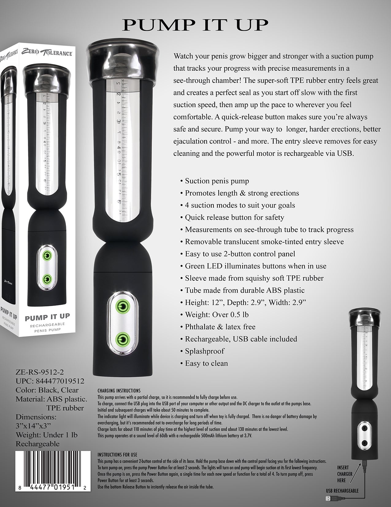 Zero Tolerance Pump It Penis Pump BLACK/CLEAR