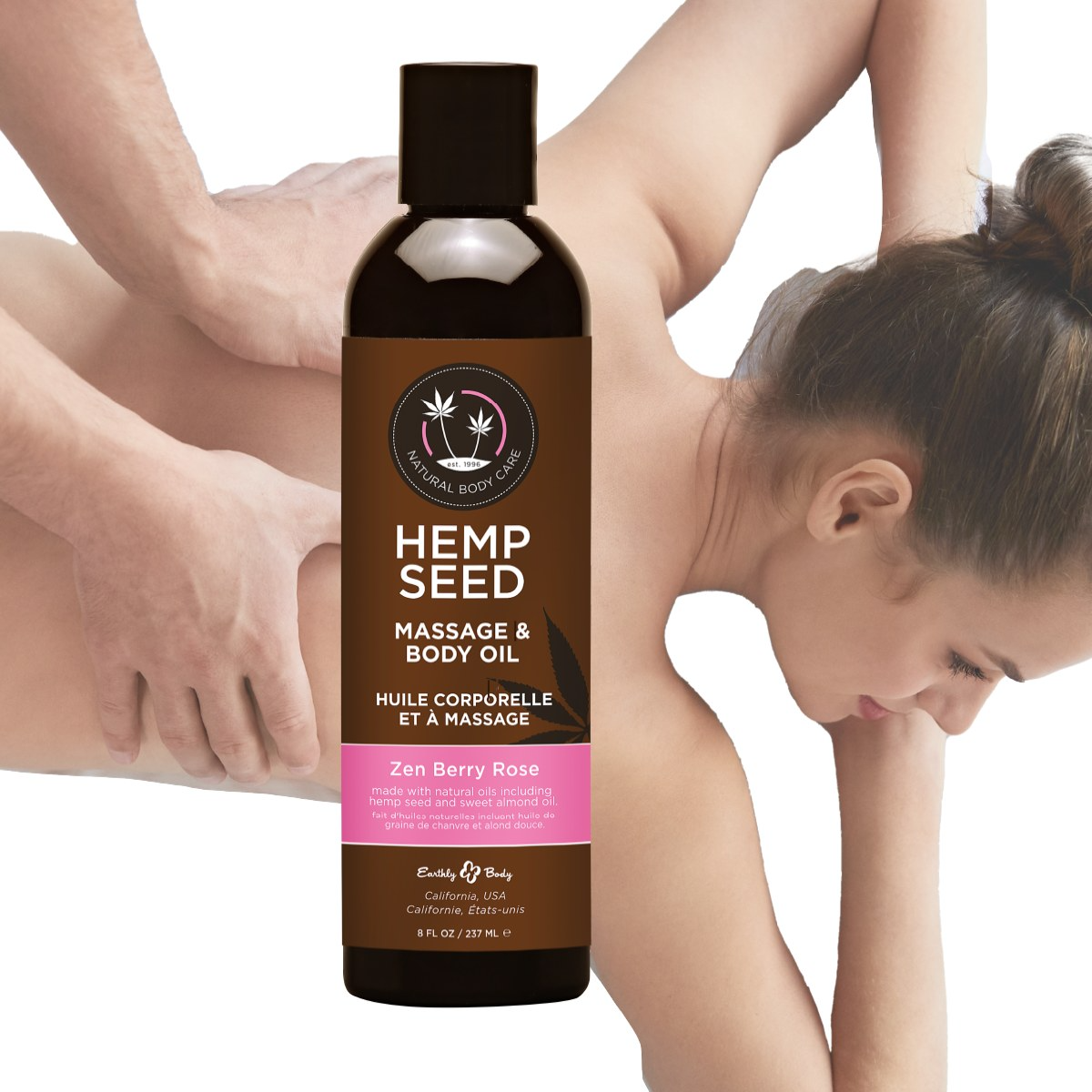 Earthly Body Hemp Seed Massage Oil Zen Berry Rose 8 oz