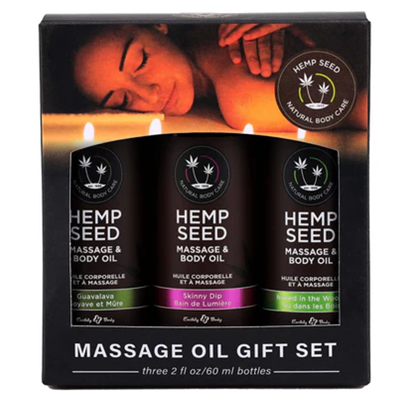 Earthly Body Massage Trio Oil Gift Set: Naked in the Woods, Skinny Dip, Guavalava 2 fl oz / 60 ml