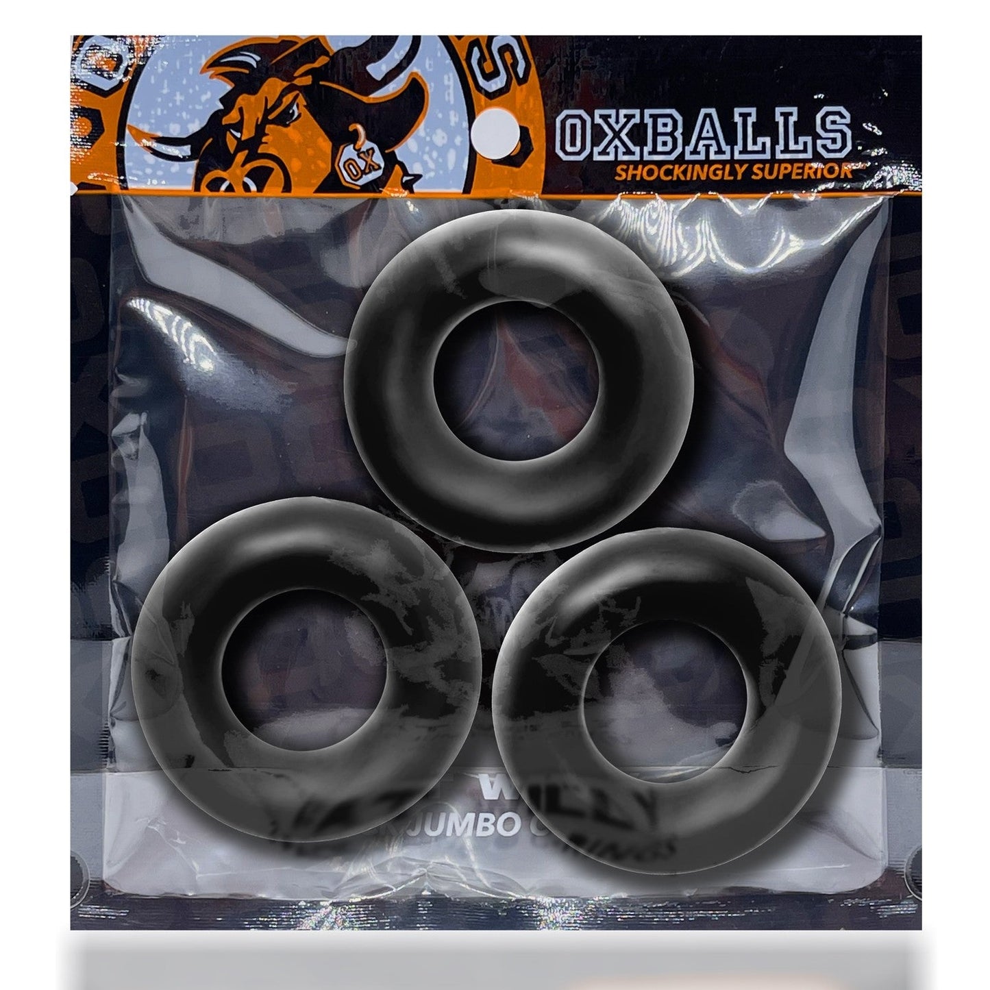 Oxballs Fat Willy 3-Pack Jumbo Cock Ring- BLACK