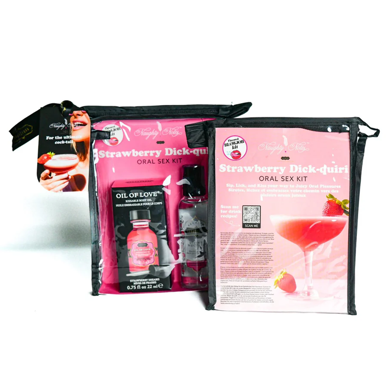 Kama Sutra Strawberry Dick-quiri Oral Sex Cocktail Kit - 2oz Divine Nectar / .75oz Oil of L