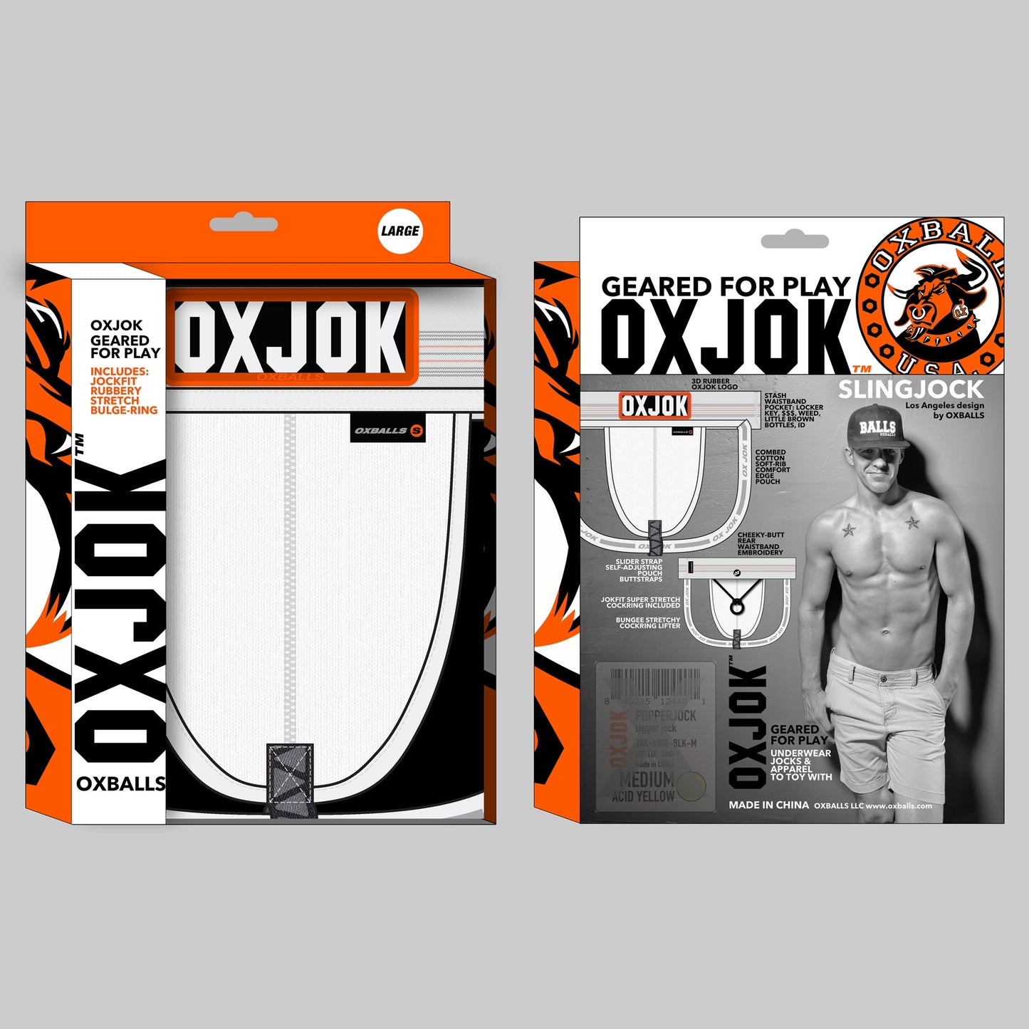 OXJOK SLINGJOCK upthrust slider-strap jock, WHITE SNOW, LARGE