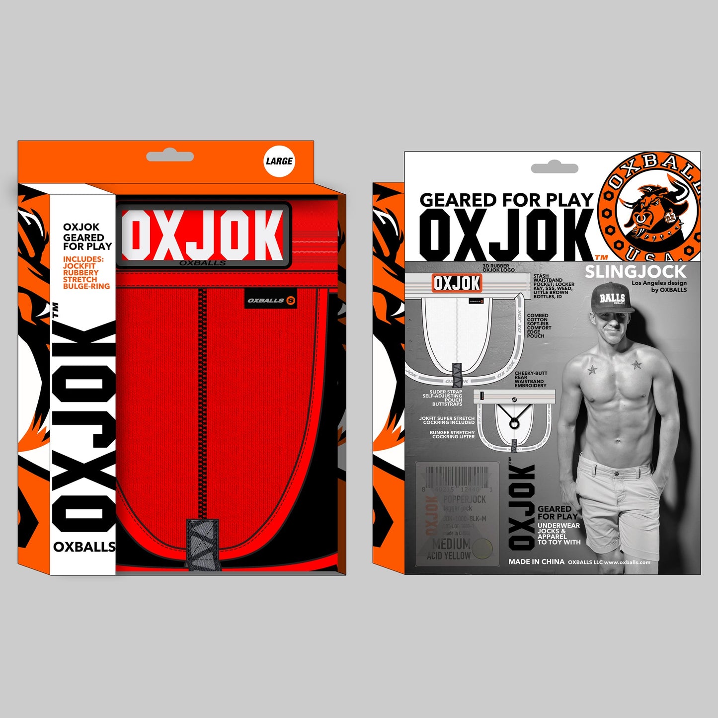 OXJOK SLINGJOCK upthrust slider-strap jock, RED HOT, LARGE