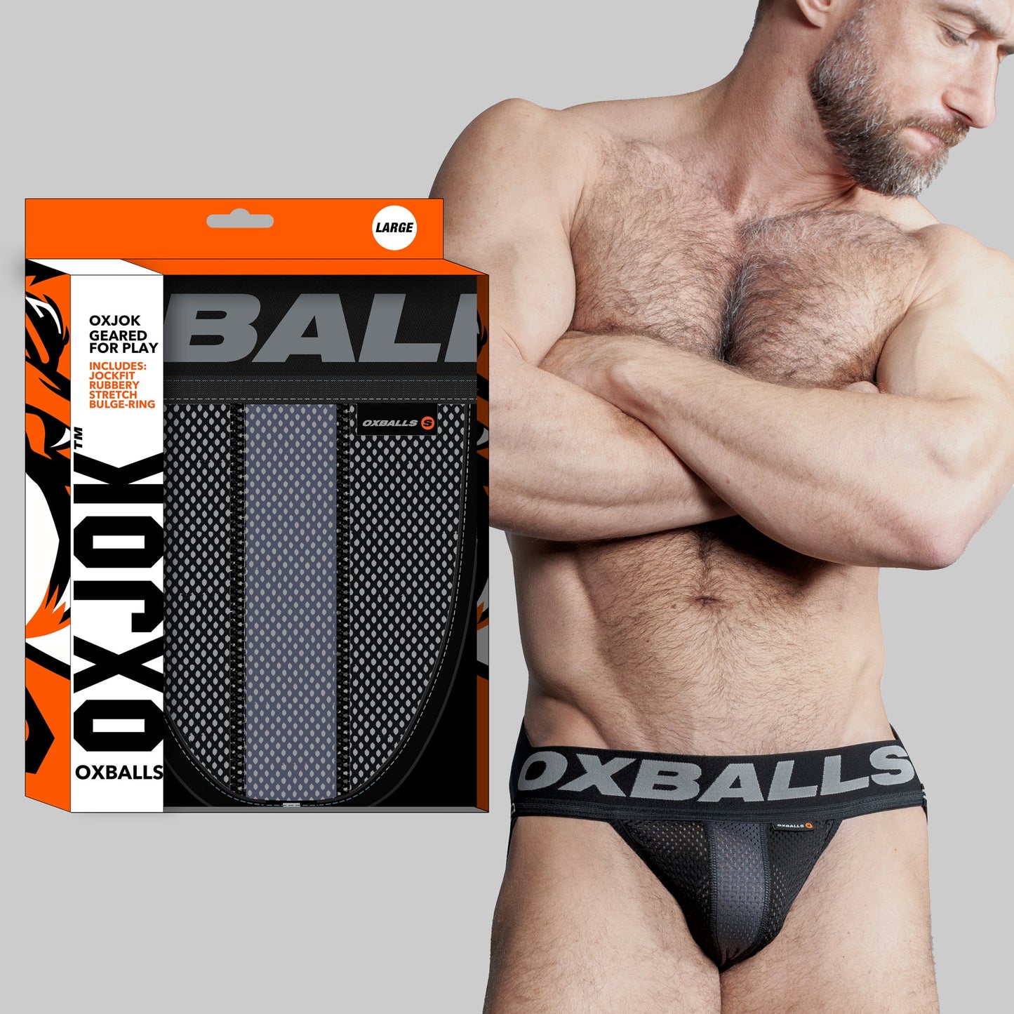 OX AIRMESH swagger J-Pouch jockstrap TAR BLACK, LARGE