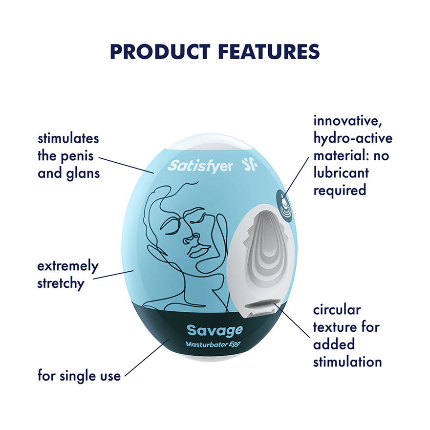 Satisfyer Masturbator Egg (Savage) Light Blue - Single