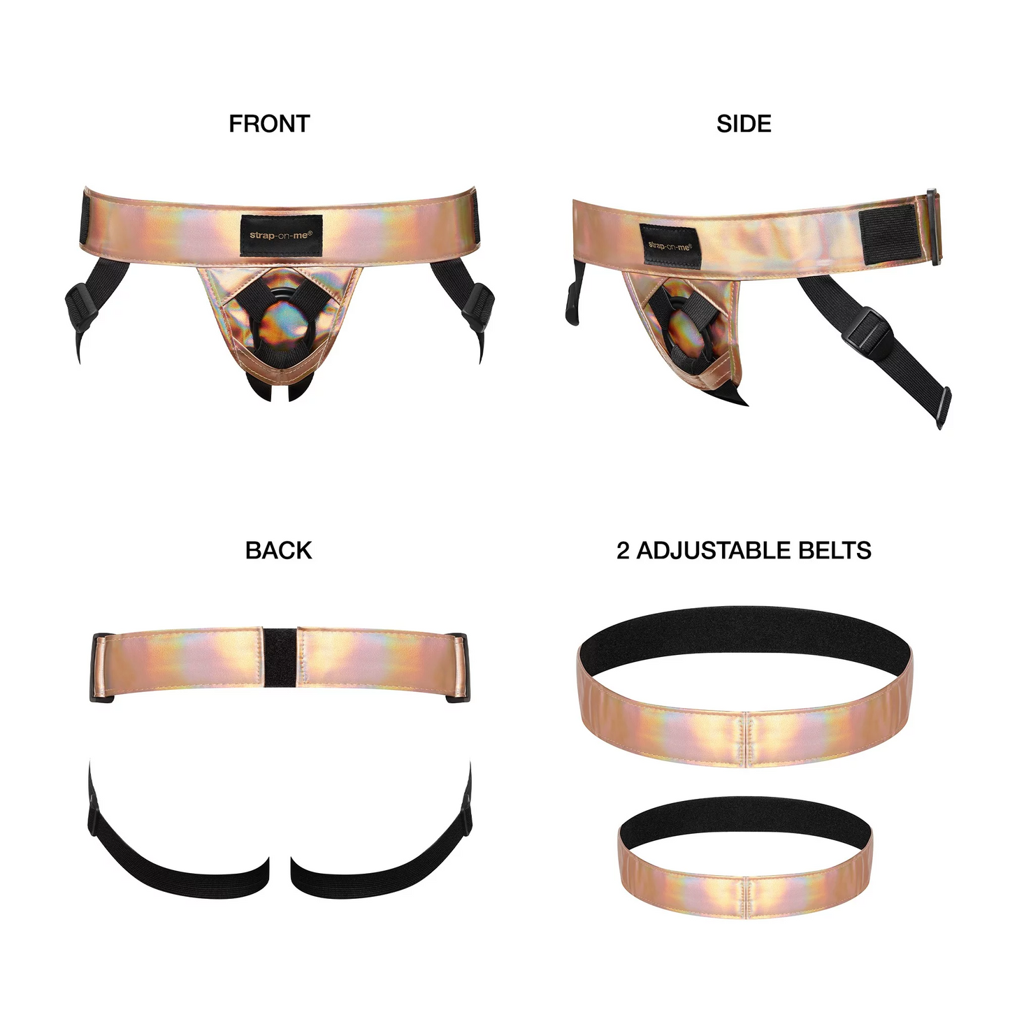 Strap On Me Leatherette Curious Harness - ROSE GOLD HOLOGRAPHIC