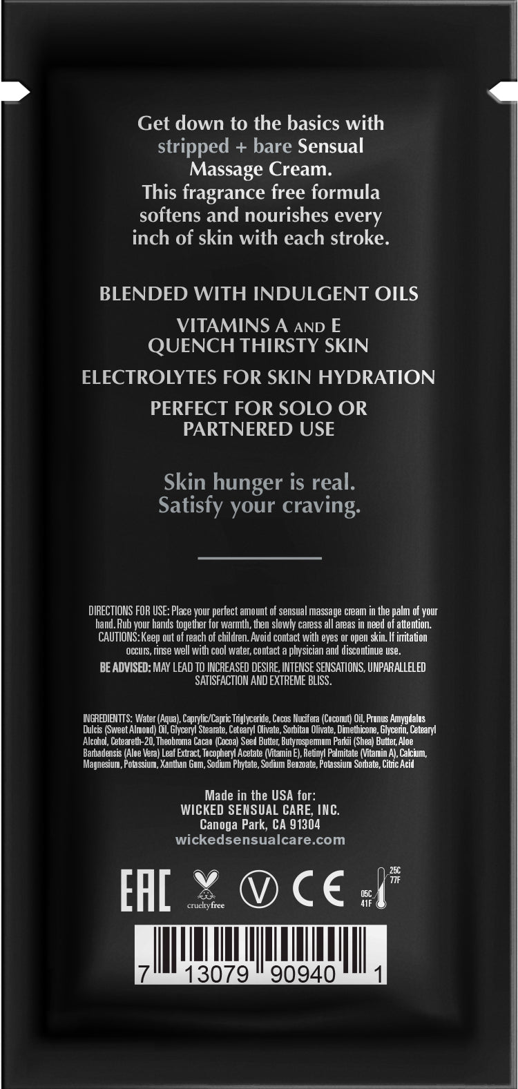 Wicked Sensual Care Stripped + Bare Massage Cream .34oz