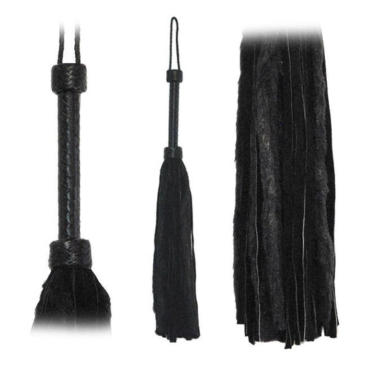 Fetissimo Flogger Black Fur Black Suede Tails 26 inches