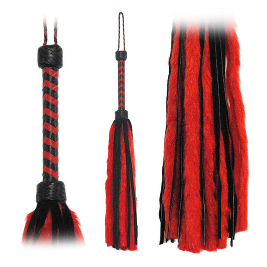 Fetissimo Flogger Red Fur Black Suede Tails 26 inches