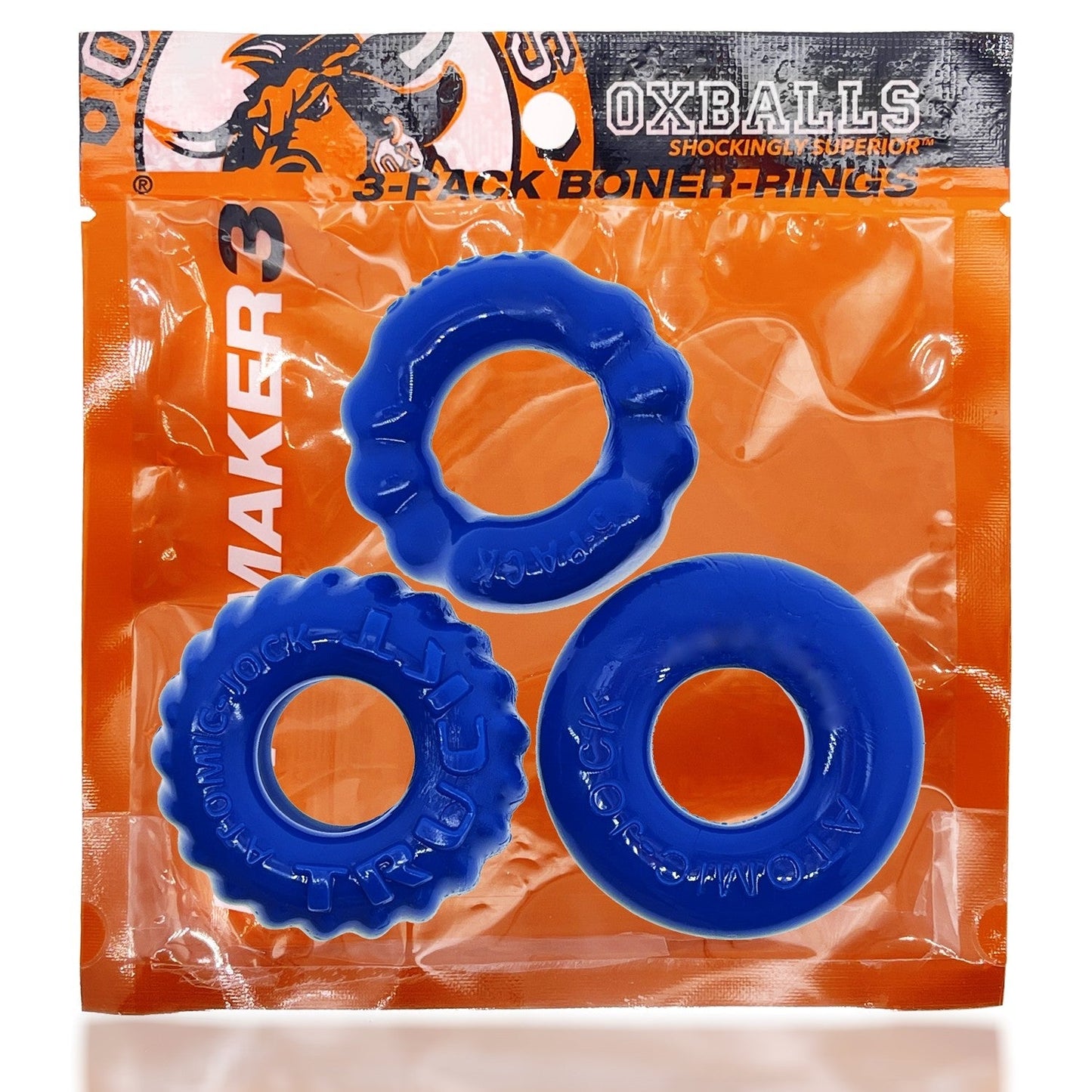 Oxballs Bonemaker Cock Ring 3-Pack - POOL BLUE