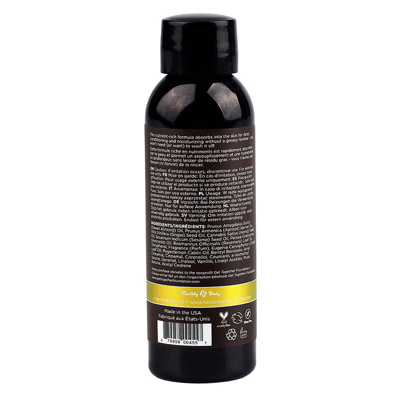 Earthly Body Hemp Seed Massage Oil Nag Champa 2 fl oz / 60 ml