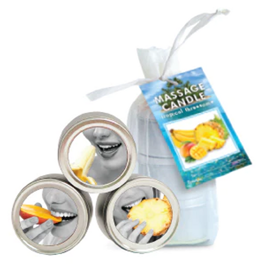 Earthly Body Edible Mini Candle Tropical Trio: 3 Mango, Pineapple, Banana 2 fl oz / 60 ml