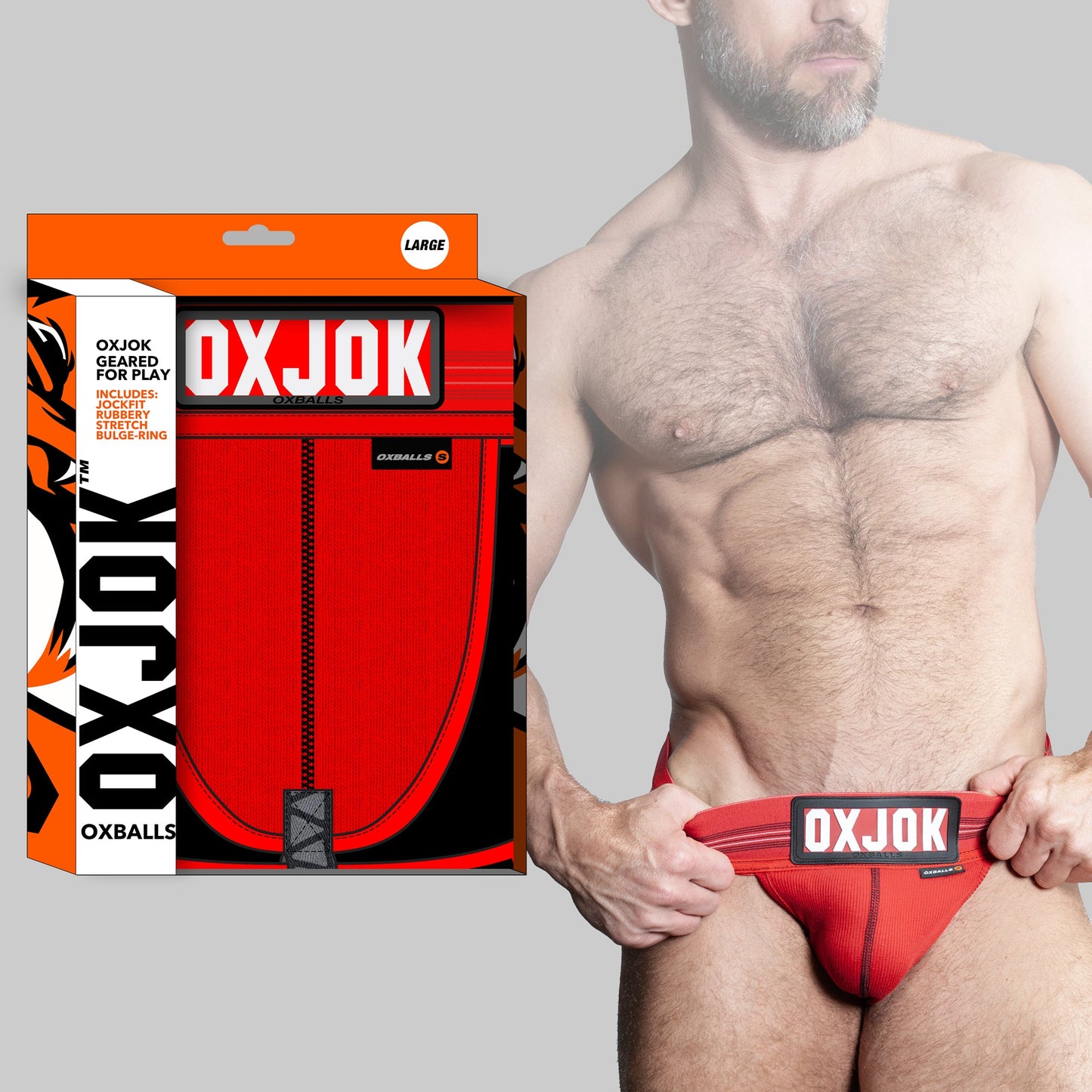 OXJOK SLINGJOCK upthrust slider-strap jock, RED HOT, LARGE