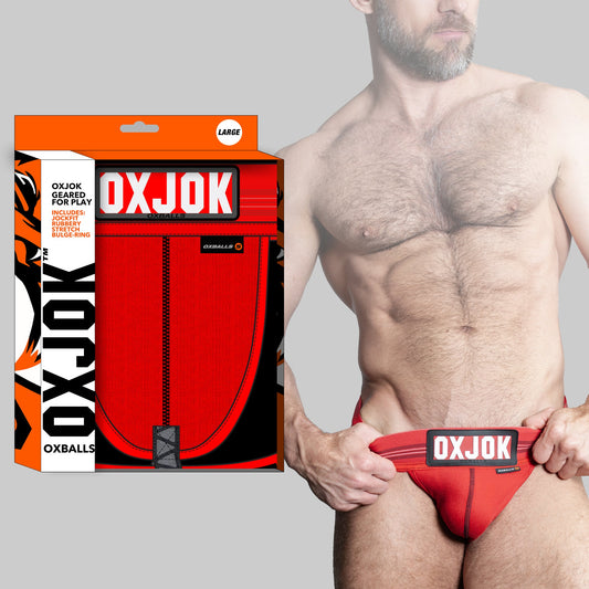 OXJOK SLINGJOCK upthrust slider-strap jock, RED HOT, LARGE