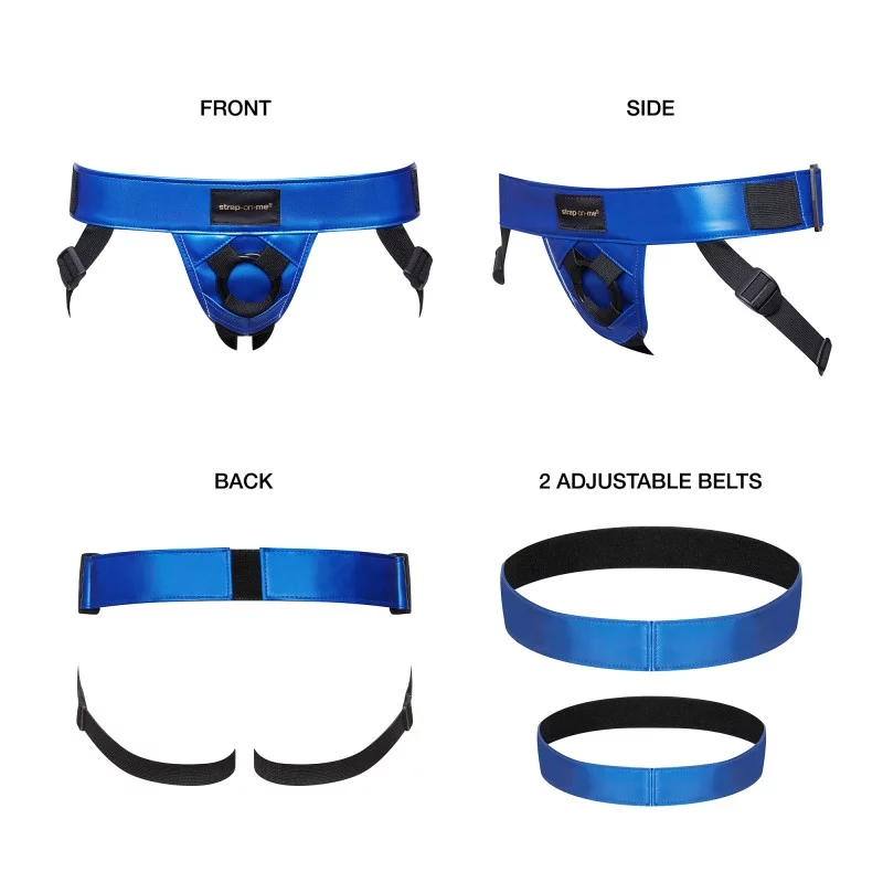 Strap On Me Leatherette Curious Harness - METALLIC BLUE
