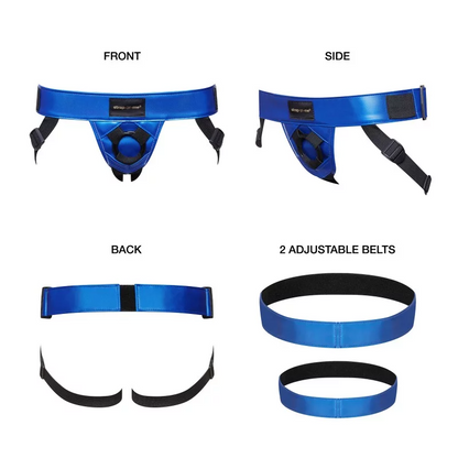 Strap On Me Leatherette Curious Harness - METALLIC BLUE