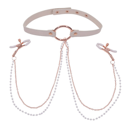 Sportsheets Sex & Mischief Peaches ‘n CreaMe Collar with Nipple Clamps