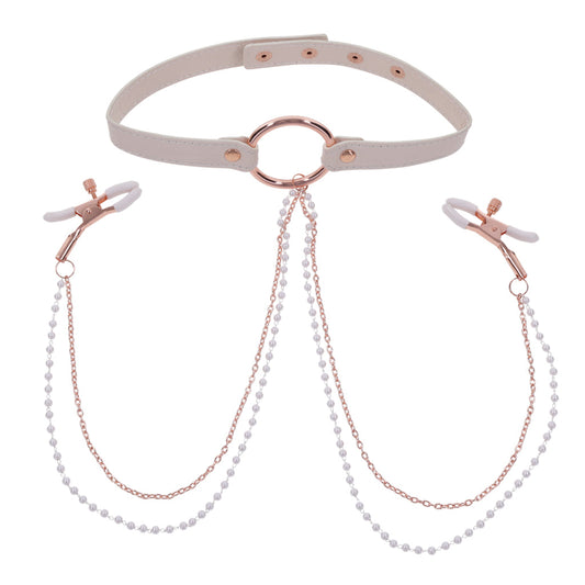 Sportsheets Sex & Mischief Peaches ‘n CreaMe Collar with Nipple Clamps